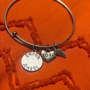 Silver Charm Bracelet with Heart and Wing